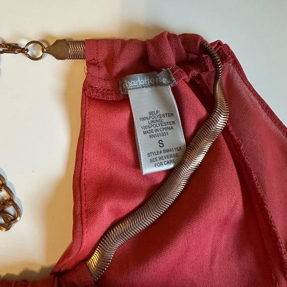 Charlotte Russe Red Flutter Sleeve Blouse with Cut Out and Gold Chain - Picture 2 of 6